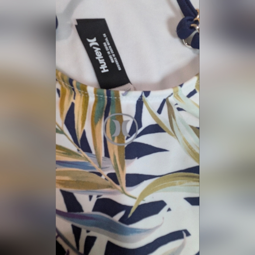 Hurley Tropical Blue Green Brown White Floral One Piece Swimsuit Women Sz L New - Picture 8 of 15